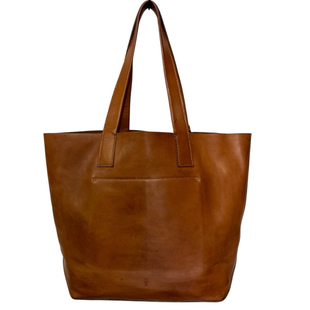 Frye Carson Leather Tote Dual Handles Open Top Bag Brown - Picture 10 of 12